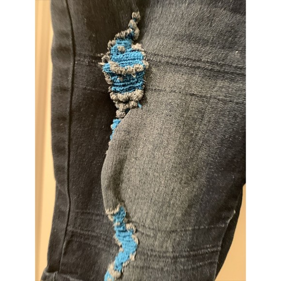 Be Girl Women's Plus Size 16 Blue Capri Jean Shorts Pockets Destroyed Distressed - Picture 7 of 16